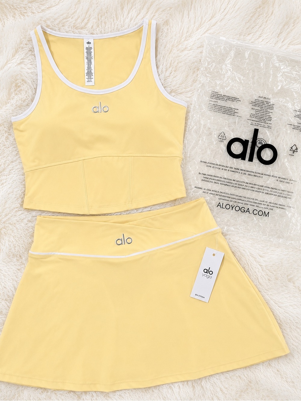 Alo Yoga Women’s Tennis Skirt & Tank Top Set Yellow Size L New With Tags